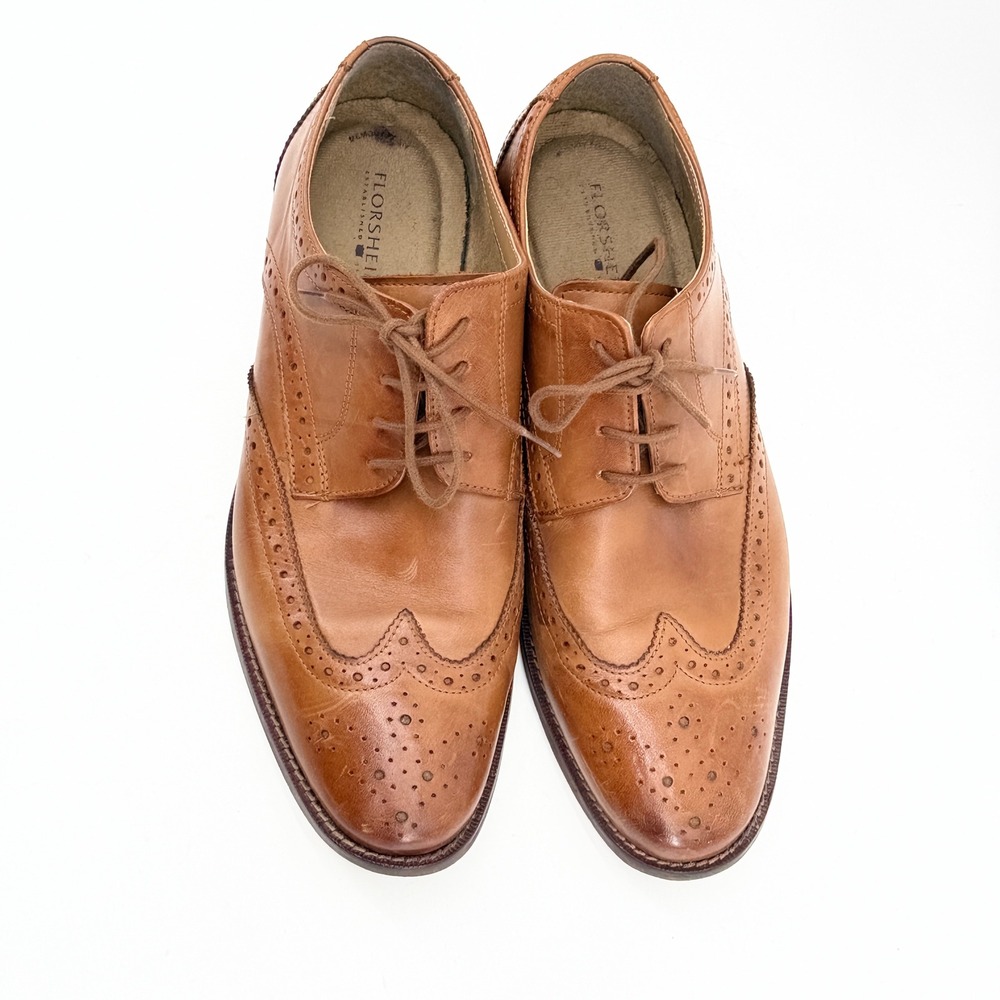 Florsheim Mens 11737 257 Tan Leather Wingtip Brogue Oxford Shoes 10.5 D - Picture 2 of 10